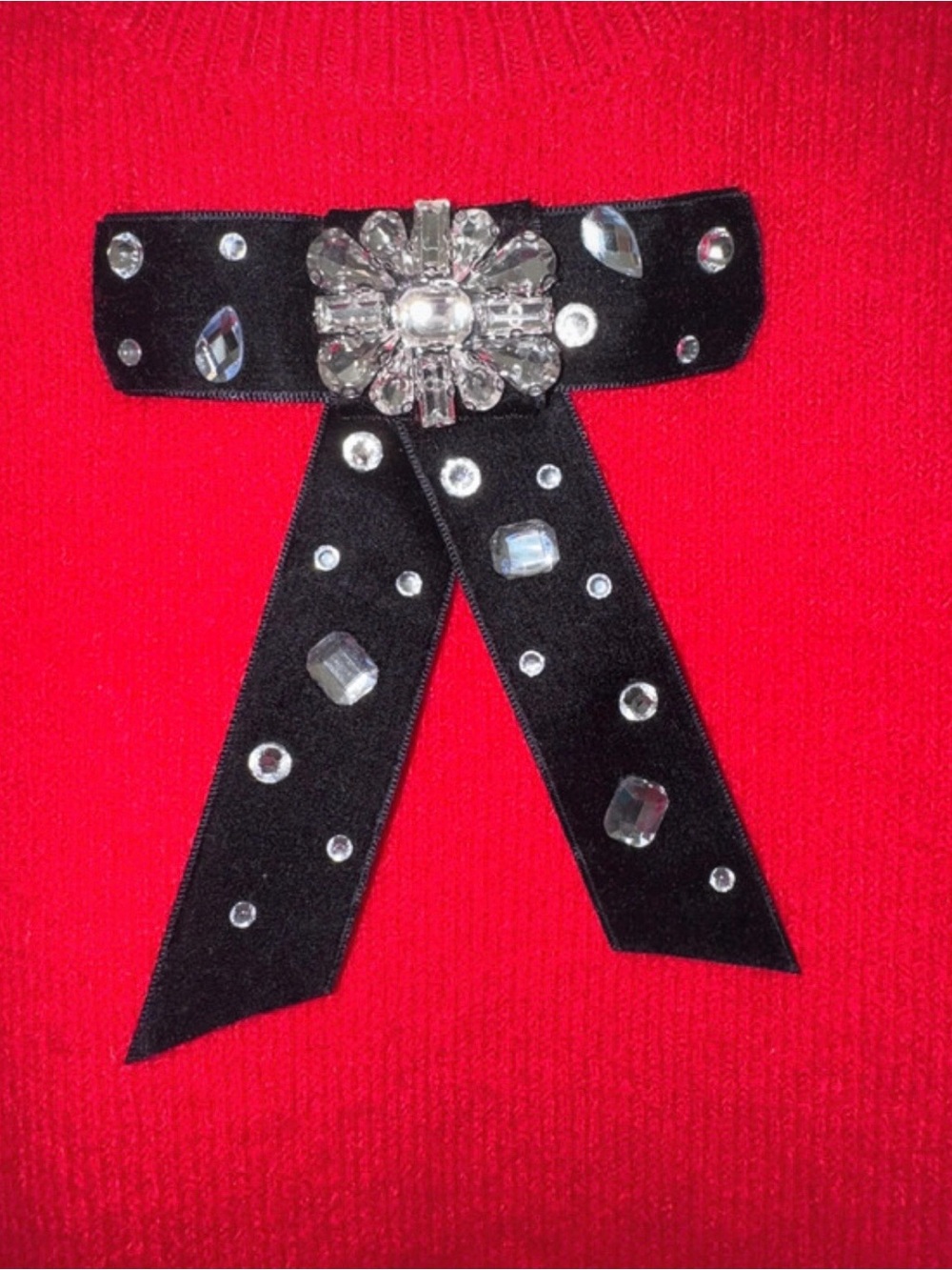 CeCe Bright Red Short-Sleeve Crewneck Sweater with Decorative Bow - Picture 2 of 6